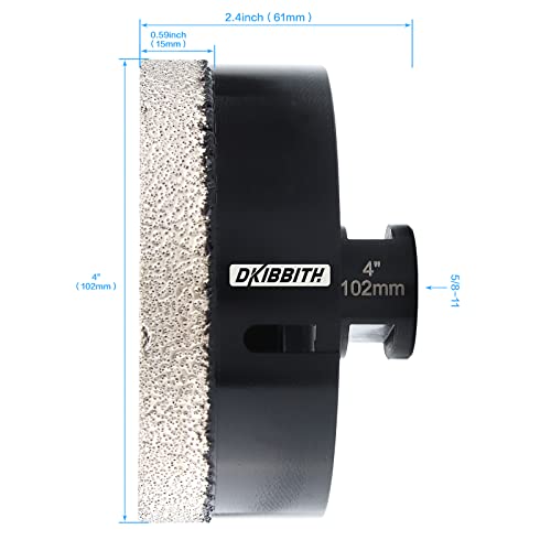 Dkibbith 4 Inch Diamond Hole Saw, 102Mm Hole Saw For Concrete Brick Masonry Block Granite Tiles Quartzite Marble Porcelain Ceramic Stones With Female 5/8-11 Thread Fit Most Angle Grinders, Black #TOP1