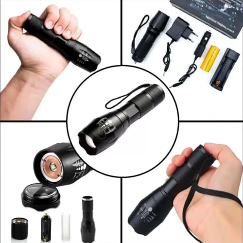 Lanterna Tática X900 com LED Ultra Brilhante, Recarregável, Alta Potência, 5 Modos de Iluminação, Re