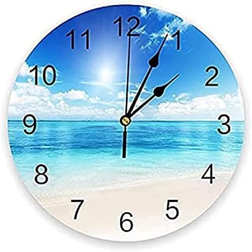 Wall Clock Mute Reloj De Pared Océano Playa Naturaleza Paisaje Luz Del Sold Redondo Decoración Creativa para El Hogar Sala De Estar Aguja De Cuarzo