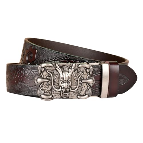 Ceinture en cuir pour homme avec boucle argentée automatique pour jean et costume