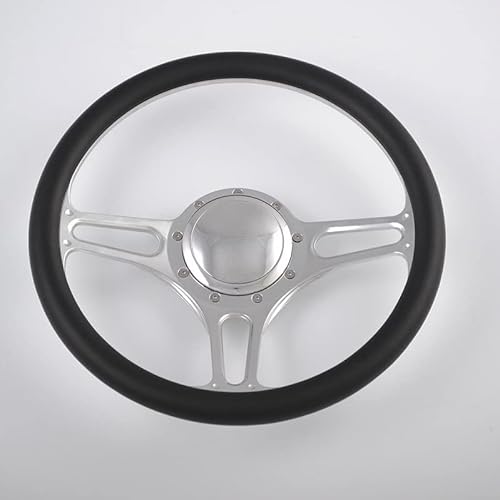 14" Polished Billet Steering Wheels Black Half Wrap with Horn Button
