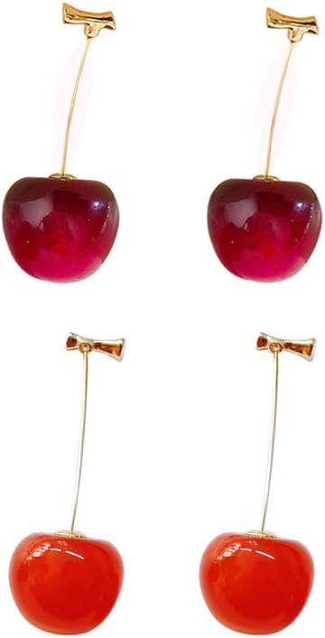 3D Red Cherry Drop Earrings Cute Fruit Gold Dangle Earrings Charm Jewelry Gift Earrings for Women