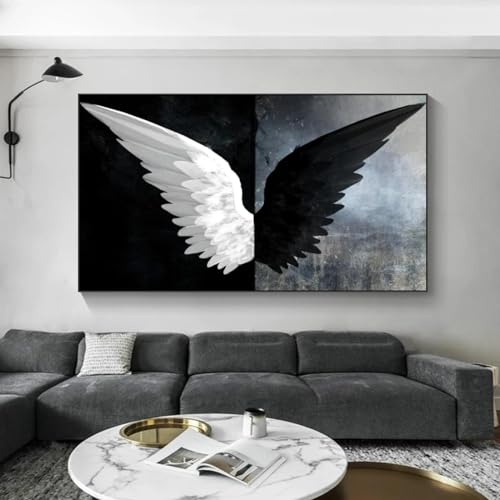 Ailes modernes noir blanc art mural peintures sur toile 80x160