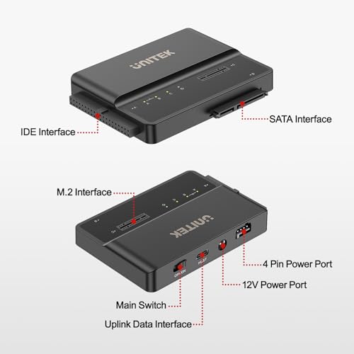 Image of Unitek 3-in-1 M.2 NVMe /SATA /IDE Adapter, 10Gbps USB 3.2, Tool-Free | Simultaneous NVMe, SATA & IDE Access; Fits 2230-2280 M.2, 2.5 /3.5 SATA, 3.5 IDE; Hot-Swap, Auto Sleep, No Driver