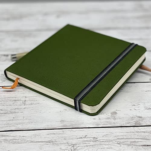 Handbook Journal Co. Sketch Book - Large Landscape 5.5 x 8.25 in Cadmium Green European Linen-Bound Hard Cover, 128 Pages (64 Sheets) of 130 GSM Acid-Free Art Drawing Paper, Pocket and Elastic Closure - 2