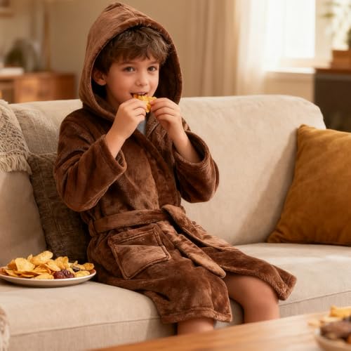 Image of Kids Bathrobe Hooded Plush Fleece Robe for Girls Boys