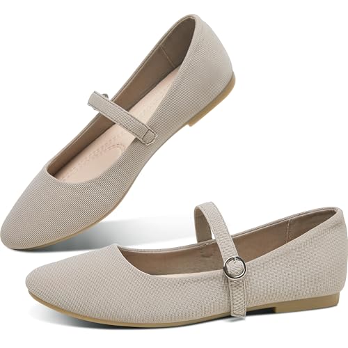 Image of Obtaom Mary Jane Flat Shoes Round Toe Ballet Flats for Women Dressy Fabric Business Flats Comfortable Classic Strap Flats for Office