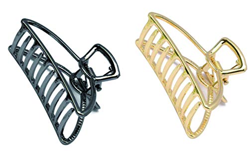 SUJAYU Hair Claw Clips, 3 Pack Gold Hair Clips Claw Hair Clips, Claw Clips Jaw Clips Hair Clips for Thick Hair, Open Shape Claw Clips for Fixing Thick Hair (Gold+Black Shape 1)