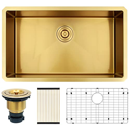 Lonsince Undermount Kitchen Sink 30 X 18 Inch,Single Bowl Kitchen Sink Undermount,Gold Kitchen Sink,Undermount Stainless Steel Kitchen Sink #TOP1