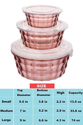 Taiuloo Set Of 3 Salad Bowls With Lids, Salad Lunch Container To Go With Handle, Space Saving Nesting Bowls For Meal Prep, Bpa Free Salad Serving Bowls, Plastic Bowl Set With Lid, Pink #TOP2