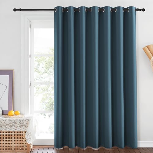 NICETOWN Window Treatment Sliding Door Curtain - Thermal Insulated Width Solid Blackout Patio Glass Door Drape, Extra Wide Draperies (Smoky Blue, 100 inches Wide x 84 inches Long)