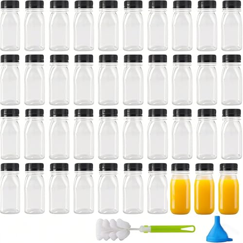 MAHIONG 40 PCS 4oz Plastic Juice Bottles 120 ml Small Shot Bottle Shot Bottles with Lids for Milk Water Juices Beverages
