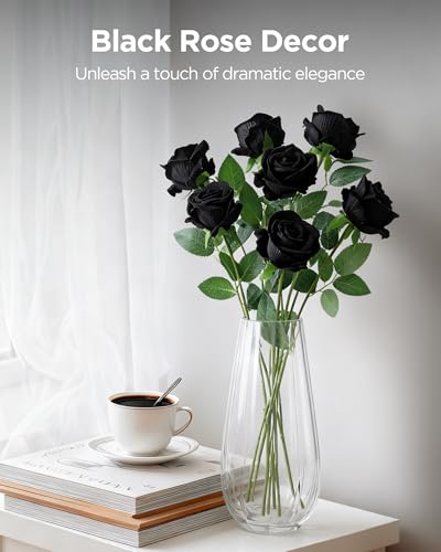 Image of InnoGear 50 Pcs Black Roses Artificial Flowers, Fake Velvet Silk Rose Bulk Faux Flower for Decoration DIY Wedding Centerpieces Proposal Bridal Bouquets Shower Party Home Floral Decor (50, Black)