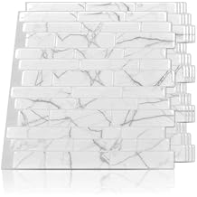 Art3d 10-Sheet Peel and Stick Backsplash, 12 in. x 12in. White Marble Design