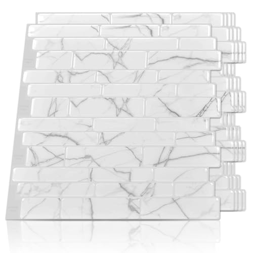 Art3d 10-Sheet Peel and Stick Backsplash, 12 in. x 12in. White Ma...