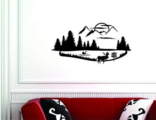 Miniatura 2 de Naturaleza Escena con Buffalo Swan Luna árboles Nubes vinilo calcomanía decorativo para pared