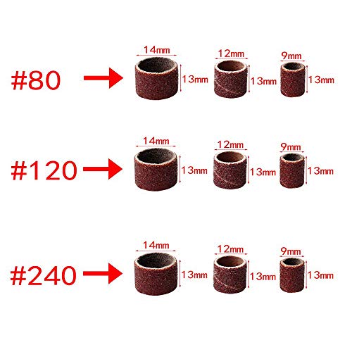 Yesallwas 186 Stück Schleifhülsen Satz 80/120/240 Körnung Schleiftrommel Einschließlich 180 Stück Schleifband Sleeves+6 Stück Schleifwalze für Dremel Drehwerkzeug