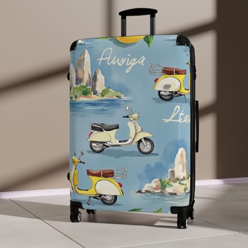 Capri Italia-Inspired Travel Suitcase with Scooter Design, Luggage for Adventurers, Unique Carry-On for Holidays, Perfect4