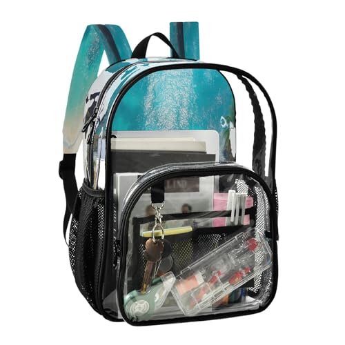 Tropical Beach Clear Backpack - Stadium Approved Large 15.7-inch Waterproof Transparent Bag for Sports, Concerts, Work, Travel#642