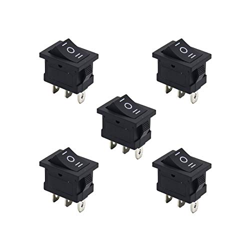 Image of Electronic Spices Pack of 5 Spdt On /Off /On Mini Black 3 Pin Rocker Switch Ac 6A /250V 10A /125V