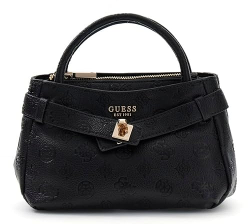 Mini Satchel GUESS Ella Logo noir, finitions premium et design structuré iconique