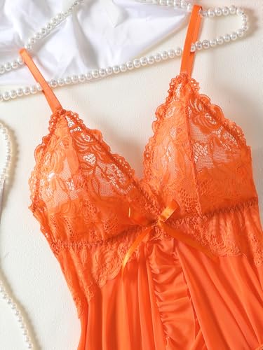 Image of Foxiny Sexy Ruffle Sheer Mesh Lace Wireless Babydoll Lingerie Dress with Thong 2 Piece