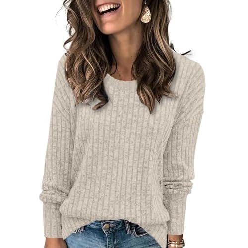 Heymiss Womens Sweaters Dressy Casual Crewneck Long Sleeve Shirts Loose Fall Fashion Sweatshirts