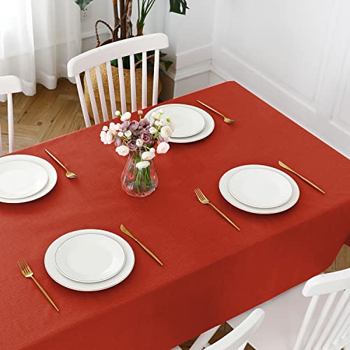 Image of Romanstile Christmas 100% Waterproof PVC Tablecloth, Rectangle Oil Spill Proof Stain Resistant Vinyl Table Cloth, Wipe Clean Plastic Table Covers for Kitchen /Dining /Parties - 54 x 78 Inch, Red