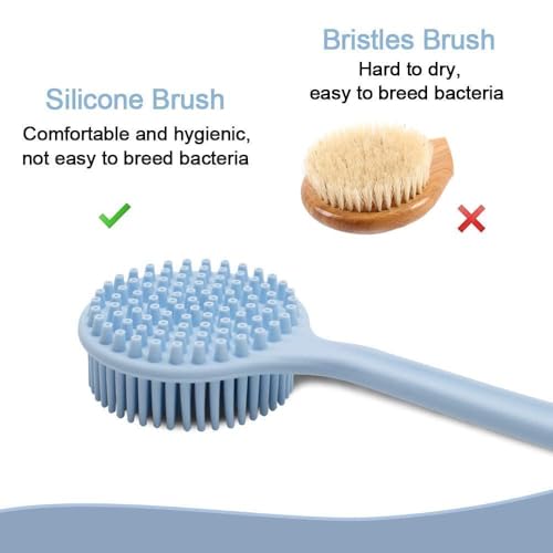 Image of Bathing Brush Practical Back Cleaning Scrubber Back Rubbing Silicone Body Double Sided Long Handle Anti-slip Shower Bath Brush Double-Sided Shower Body Brush Silicone Long Handle Massage Back Body Brush (SILCONE BLUE)