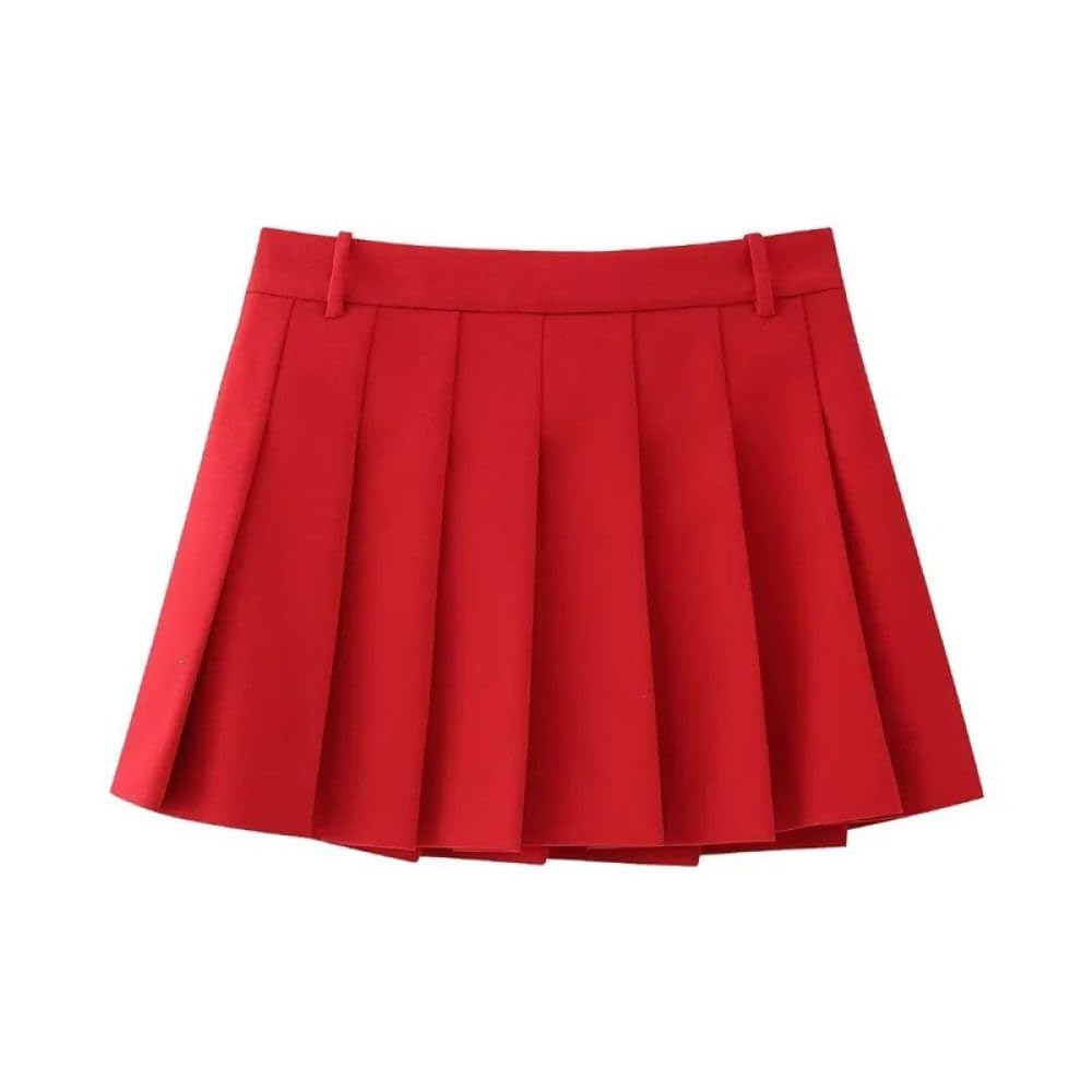 SWEPER Falda Corta De Mujer - Falda Plisada De Cintura Alta con Cremallera para Mujer, Minifalda Roja Ajustada De Estilo Preppy De Primavera, Falda Corta