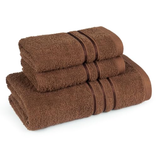 Image of MYTRIDENT Towel Set| Comfort Living | Quick Drying | Travel Friendly | for Men /Women | 3 PC Towel Set | 1 Bath (70 cm x 140 cm) 2 Hand (40 cm x 60 cm) | 100% Cotton 400 GSM - Coconut Shell