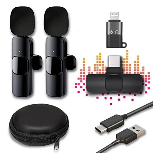 APLIX Wireless Lavalier Microphone for iPhone, iPad, Android and Laptop (Set of 2), 2.4GHz Mini Microphone for Video Recording, YouTube, TikTok, Vlogging, Interviews, Plug and Play, Noise Reduction