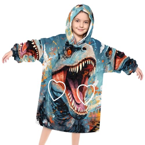 Pardick Wearable Blanket Hoodie for Kids, Herbivorous Dinosaurs Fleece Sweatshirt Blanket Oversized Blanket Sweatshirt with Pocket Flannel Warm Hooded Blanket 6-10 Year Old Girl Boy Gift, One Size