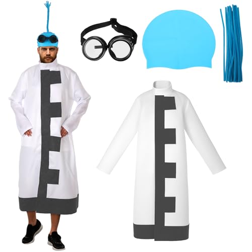 Geyoga 4 Pcs Mad Scientist Halloween Costume for Adults with