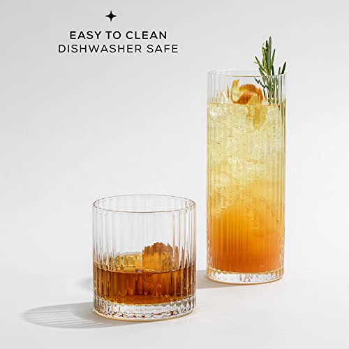 JoyJolt 16oz Fluted Highball Glasses - 2 Ribbed Tall Cocktail Tumblers for Gin, Juice, Water - Image 6