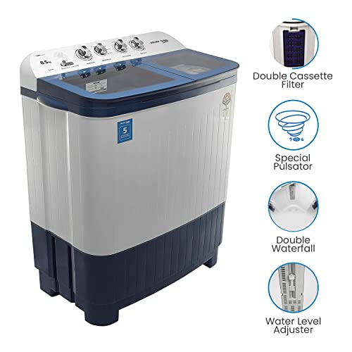 Image of Voltas Beko 8.5 kg Semi-Automatic Top Loading Washing Machine, 2 Casette Filter (WTT85DBLG, Sky Blue)