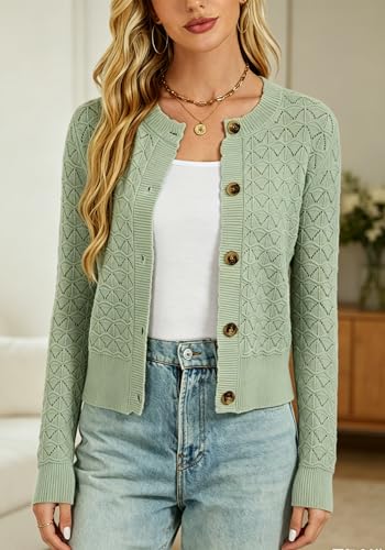 Image of Women's Long Sleeve Cropped Knitted Sweater Cardigan Button Down Open Front Knitted Shrug Sweaters