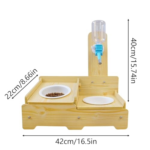 Dog Water Dispenser - Automatic Wooden Pet Fountain, Adjustable Height Feeding Station, Continuous Fresh Water Bowl with Flow System for Indoor, Home, Balcony, Garden