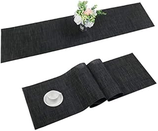 SHACOS Table Runner Black PVC Woven Vinyl Table Runner Heat Resistant Non Slip Washable Dining Table Runner for Kitchen Table Home Decoration 30X180 cm