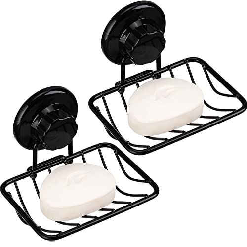 Arcci Bar Soap Holder For Shower Wall, Stainless Steel Strong Vacuum Suction Cup Shower Soap Dish, Rustproof Wall Mouted Square Soap Sponge Holder Tray For Bathroom & Kitchen Sink, 2 Pack, Black #TOP4