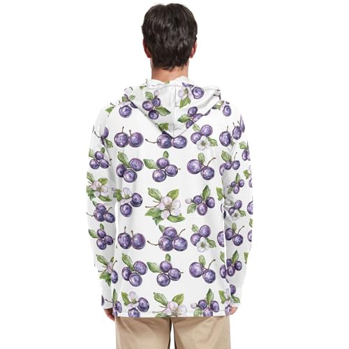 Funny Plum Fruit White Mens Sun Protection Hoodies Long Sleeve Sailing Shirts UPF 50 + Beach Shirt S3