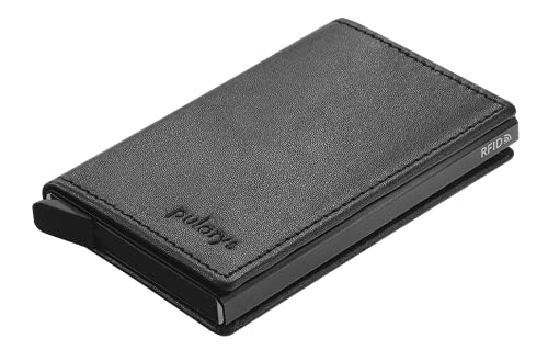 PULARYS - YOGA Wallet - Made of Italian Leather - RFID Protection - Holds up to 8 Cards - Gradual Ejection Mechanism - For Men & Women - Minimalist Design - Black Colour