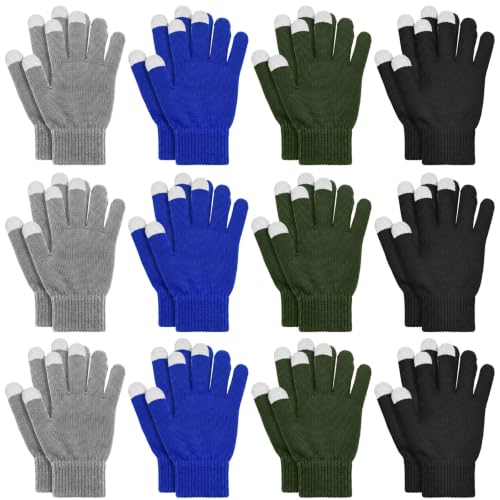 Image of Pangda 12 Pairs Winter Touch Screen Gloves for Men Women Stretch Knitted Texting Gloves Warm Windproof Solid Color Mittens