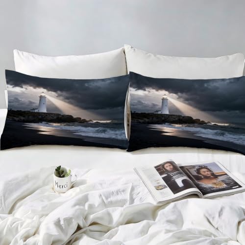 Parure de lit 2 personnes phare côtier en microfibre premium de qualité supérieure durable
