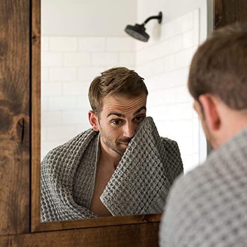 Onsen Complete Bath Towel Set - Waffle Weave 100% Supima Cotton Towel - Lusciously Soft, Durable, Fast Absorbing Waffle Towel Bath Towel, Denim Blue #TOP3