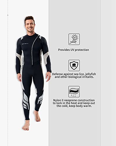 Image of Seaskin Wetsuit Men Women 3mm Neoprene Full Body Diving Suits Front Zip Wetsuit for Scuba Diving Snorkeling Surfing Swimming (Mens Black+Gray, Large)