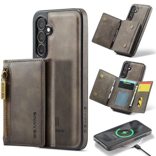 Étui portefeuille 2 en 1 amovible en cuir gris pour Samsung Galaxy S24 Plus