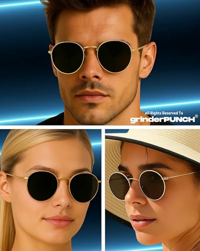 grinderPUNCH Classic Retro Sunglasses for Women Men, UV400 Protection Lens and Lightweight Men Sun Glasses Small Circle Metal Frame (Rose Gold Metal Frame/Black Lens)2
