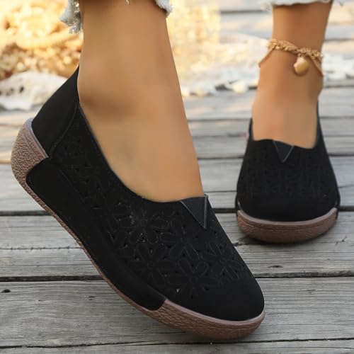 Women's Floral Ballet Flat Flats Shoes Slip On Flowers Round Toe Casual Dress Hollow Hole Summer Comfortable Work Office PU Leather Fashion Trendy Lazy with Eyelets Loafers2