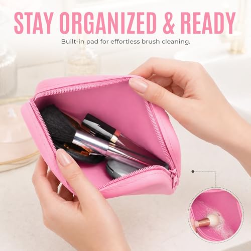 Trousse de Maquillage en Silicone Premium – Souple, Étanche et Facile à Nettoyer – Pochette Cosmétique avec Porte Pinceaux pour Skincare, Maquillage & Essentiels Quotidiens Sandine (Rose) – vue 5